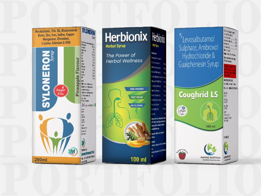 SYLONERON, Herbionix, and Coughrid LS Syrup Packaging Cartons